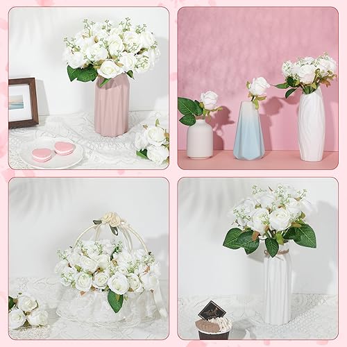 Miniatura 5 de Tigeen Juego de 108 rosas artificiales a granel y tallos de eucalipto artificiales, ramo de flores de seda, rosas artificiales para el día de San