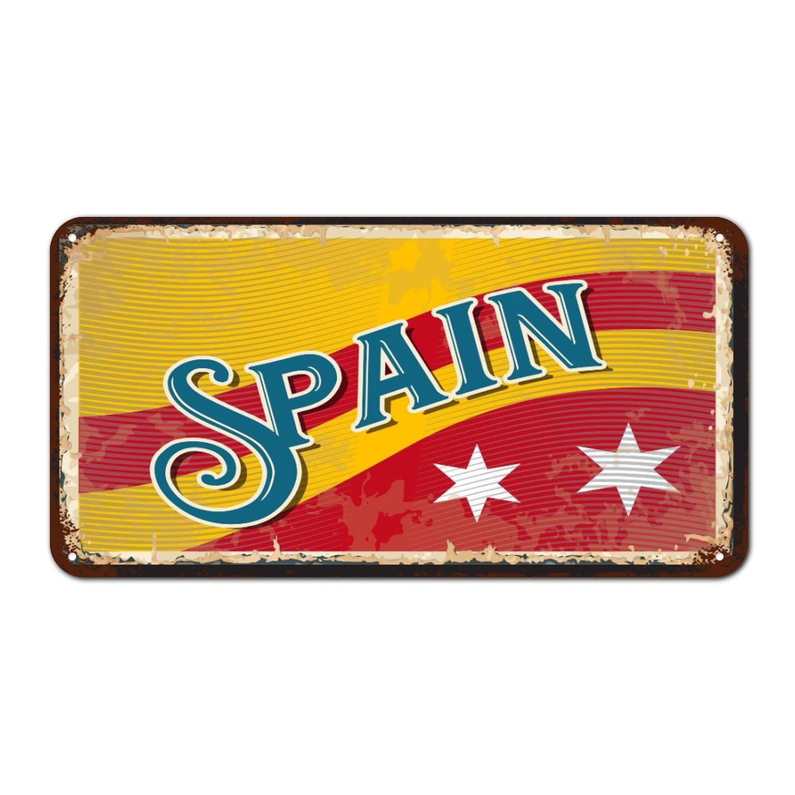 Yelolyio Spain Flag Sign, Patriotic Country Metal Wall Art Decor, Spain Metal Sign Tin Signs For Home, Bedroom, Gate Outdoor Wall Decor, 12 X 6 Inch