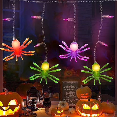Jasneniebo Luces decorativas de Halloween, 25 bombillas enchufables de 7 pies, tira de luces de Halloween con 10 arañas conectables, cortina de disponible en Yaxa Peru