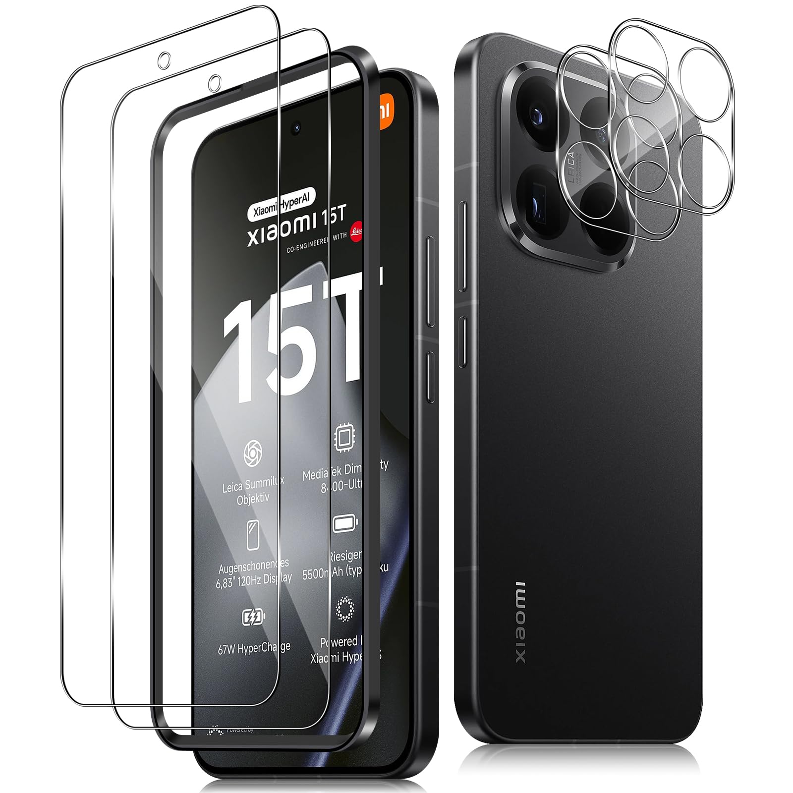 Mayfun Displayschutz für Xiaomi 15T Pro für Panzerglas, [2+2