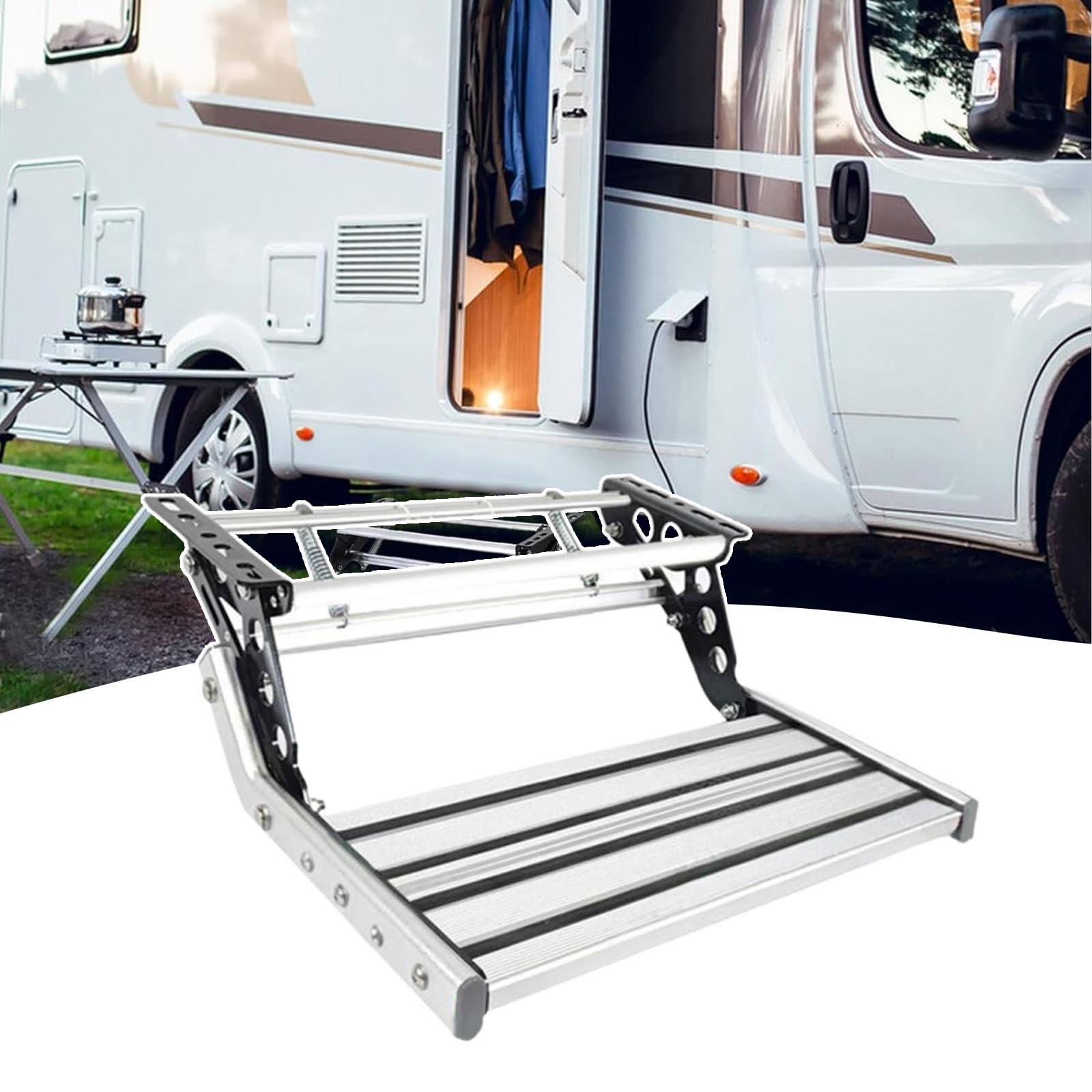 Scalino Inferiore Ingresso Porta Camper, Sgabello Camper, Scalini Pieghevoli In Lega Alluminio Camper, Capacità Carico 440 Lbs 200 Kg, Per Camper Autocaravan Caravan Single-layermanual(withlight)