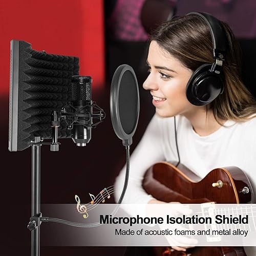 Miniatura 2 de AGPTEK Kit de grabación de estudio de micrófono con escudo de aislamiento de micrófono, soporte ajustable para pantalla de viento, filtro pop, para