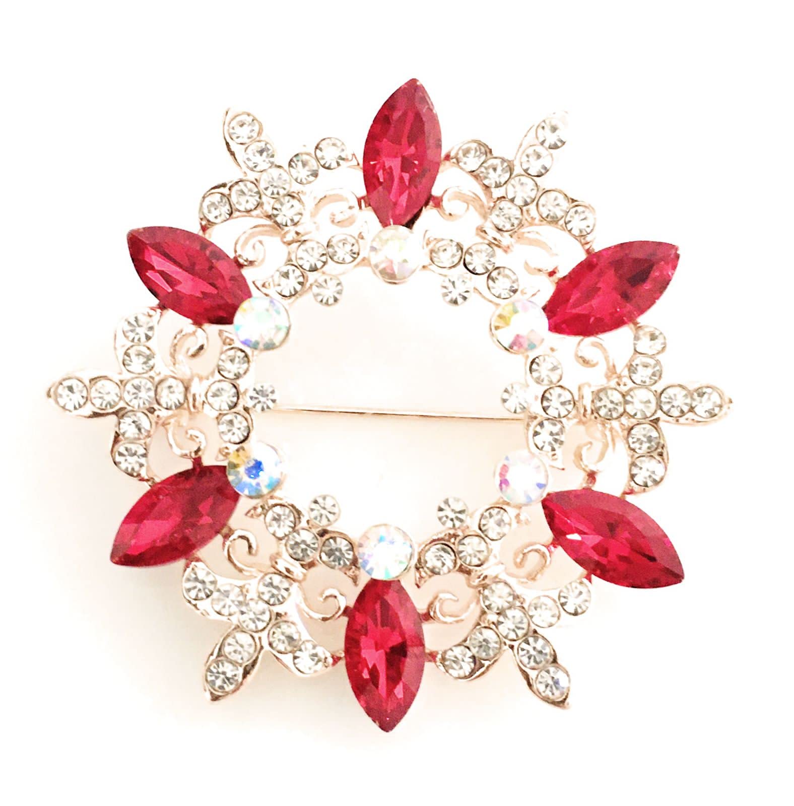 brooch pin for women and girls fancy gold colour round shape bridal saree pin with white stones and red crystals latest wedding party stylish metal dress suit pins (B09RPNB64K) Amazon Price History, Amazon Price Tracker