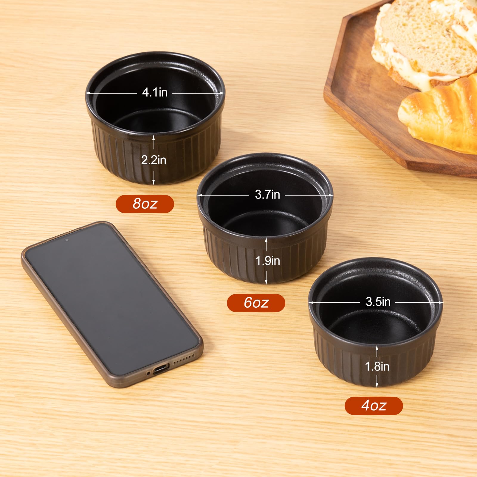 Yachi Ramequines de cerámica de 6 onzas, juego de 6, Ramekin de porcelana, apto para horno, soufflé de gres, soufflés para hornear, crema brulées, natillas, pudines, apto para horno y lavavajillas