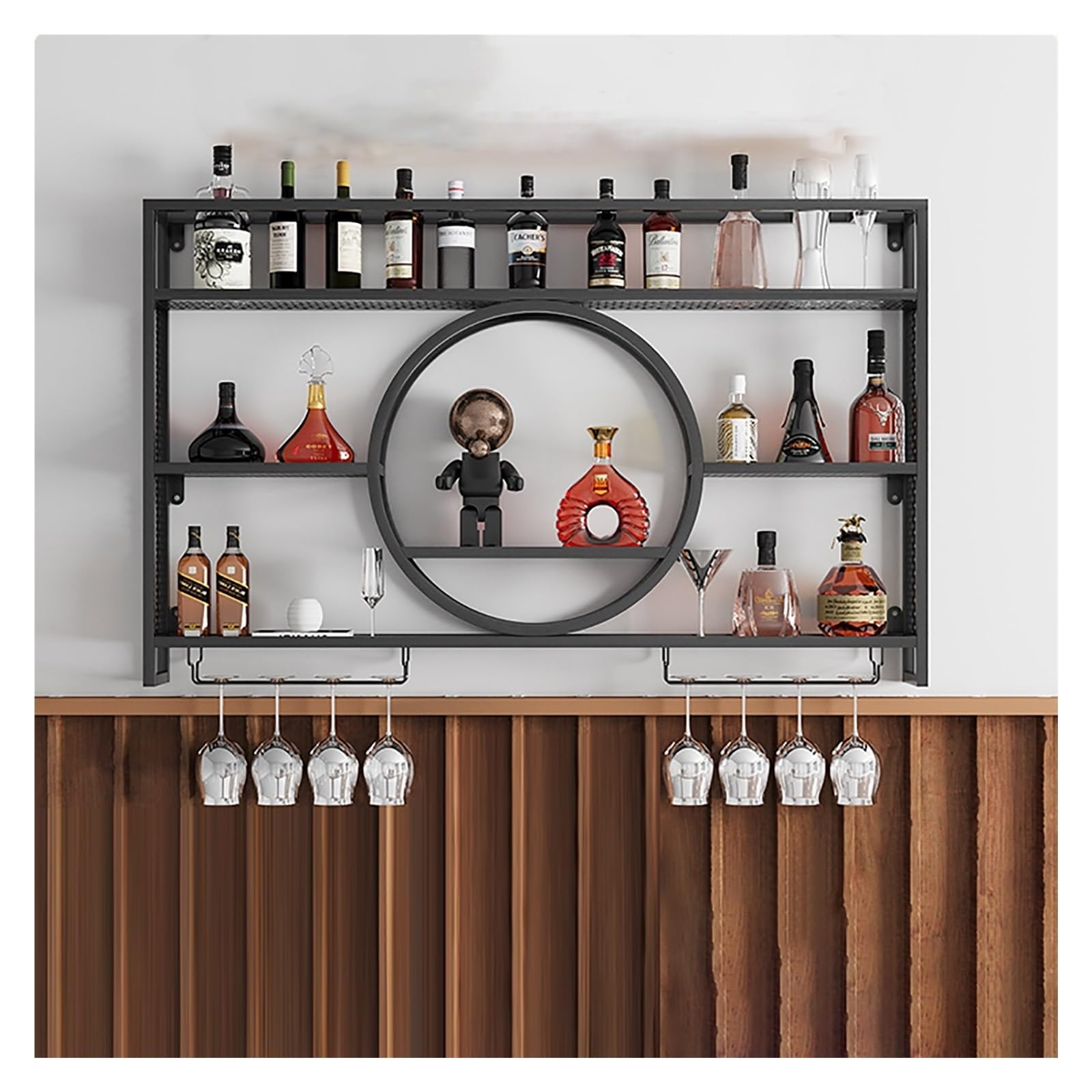 Unité de bar industrielle murale en métal et verre pour sublimer vos grands crus