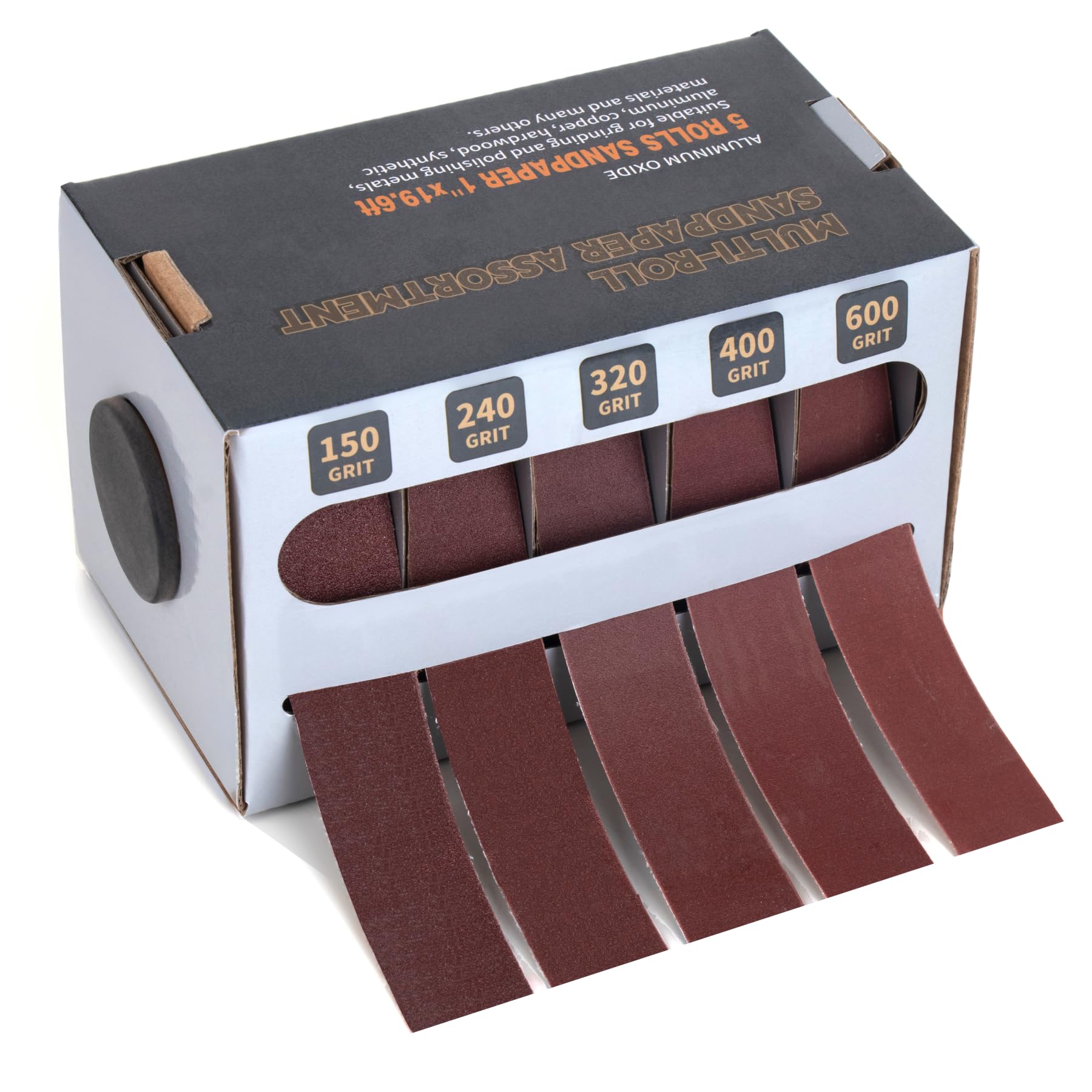 5 Rolls Sandpaper Assortment Pack - 150/240/320/400/600 Grit for Wood, Metal, and Automotive Projects, Wet and Dry Sandpaper - 1 inch x 19.7 feet per Roll