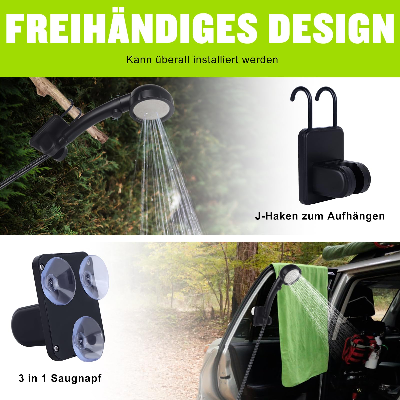 Spopal Campingdusche Tragbare, [6000mAh] Camping Dusche mit mit Pumpe und Temperaturanzeige, Camping Dusche Outdoor Set mit Duschkopf und 2M Schlauch für Garten, Autowaschen, Strand, Reisen, Haustier