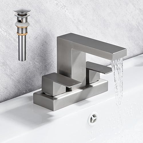 DEOLER Grifo de baño de cascada de 4 pulgadas, moderno grifo mezclador de lavabo de 3 agujeros, grifo de lavabo de tocador de 2 manijas con drenaje DEOLER Grifo de baño de cascada de 4 pulgadas, moderno grifo mezclador de lavabo de 3 agujeros, grifo de lavabo de tocador de 2 manijas con drenaje