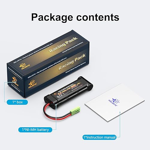 Miniatura 6 de melasta Batería plana NIMH de 8,4 V con mini conector Tamiya de 1800 mAh 8.4 V, batería compatible con pistolas Airsoft MP5, Scar, M249, M240B, M60,