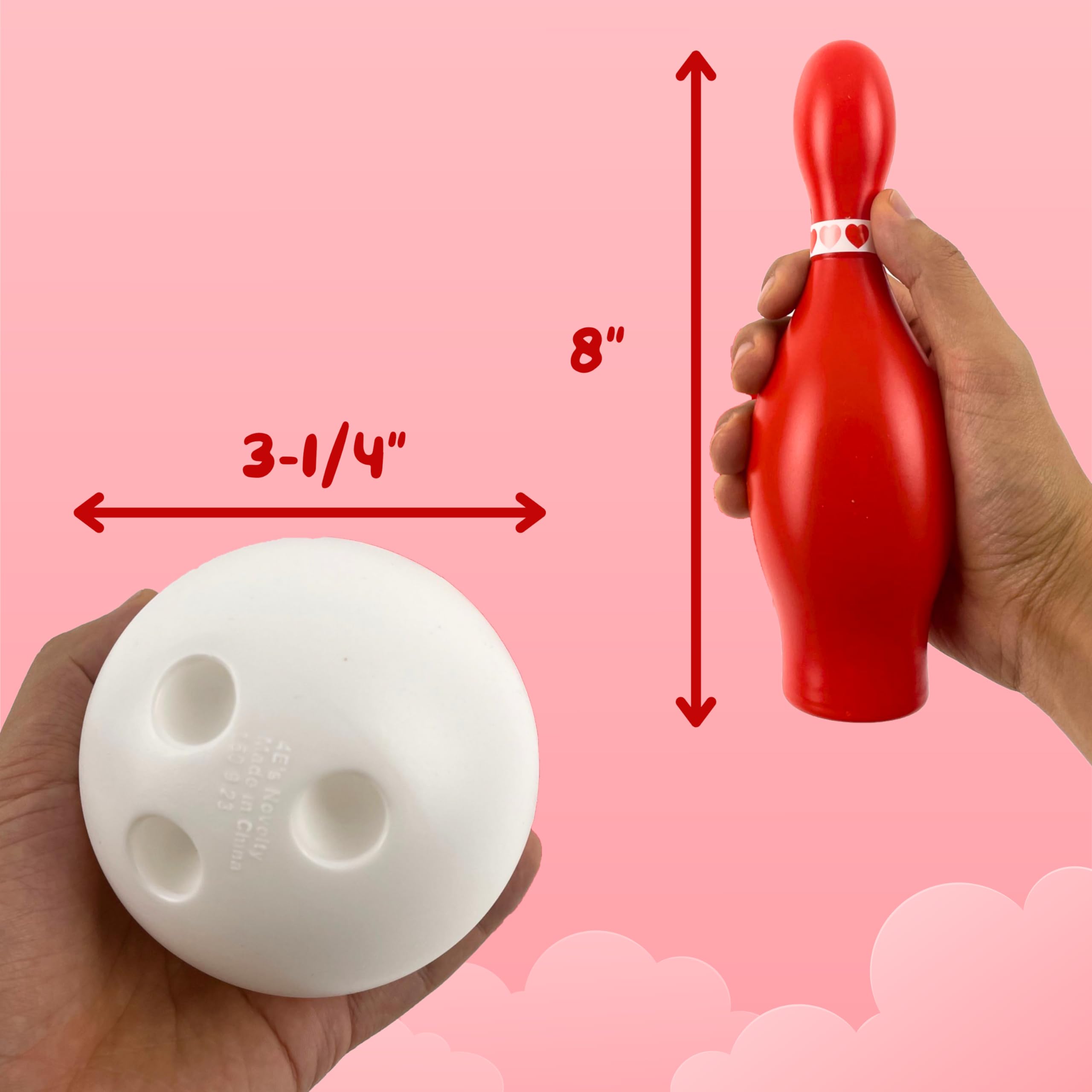 Juego de bolos para el día de San Valentín, 10 pines rojos, 2 bolas, juego de carnaval para interiores y exteriores, juegos de fiesta de San Valentín, actividades galentinas para niños y 3