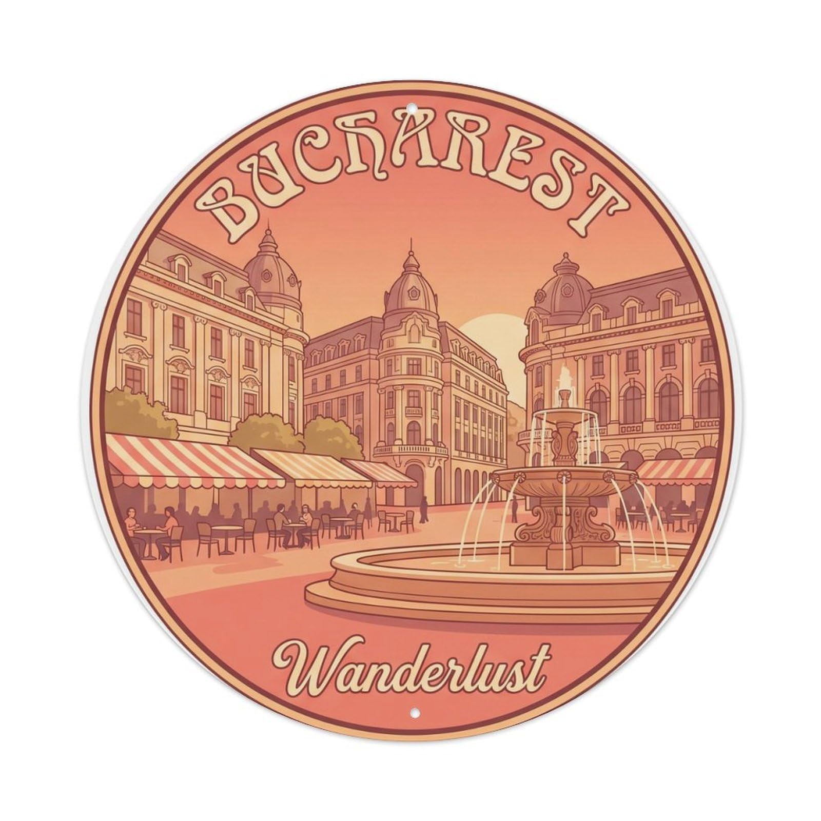Fqcyn Style Vintage Travel Bucharest Square Wanderlust Metal Tin Sign