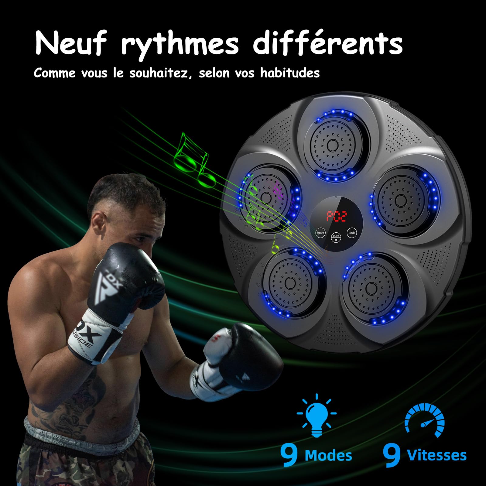 Machine de Boxe Musicale, Mural Professionnel Entraîneur de Boxe Électronique Bluetooth avec 9 Vitesses et Modes, avec Gants, Adultes et Enfants de Boxe pour Le Gym et la Maison