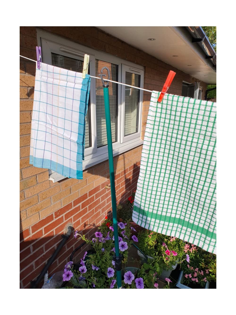 Monsar Green,White Prop Butterfly Or Twist Lock Garden Washing Line Metal Galvanised Outdoor Indoor Airer Rope String Cloths Laundry Support Pole Extendable From 1.5 To 2.4M Telescopic Strong (1Pk Twist Lock)