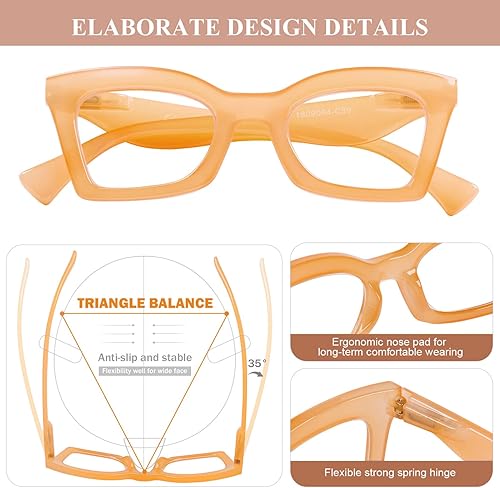 Miniatura 10 de AQWANO Gafas de lectura de computadora de gran tamaño para mujer, bloqueo de luz azul, diseño de ojo de gato, con bisagra de resorte, patrón negro,