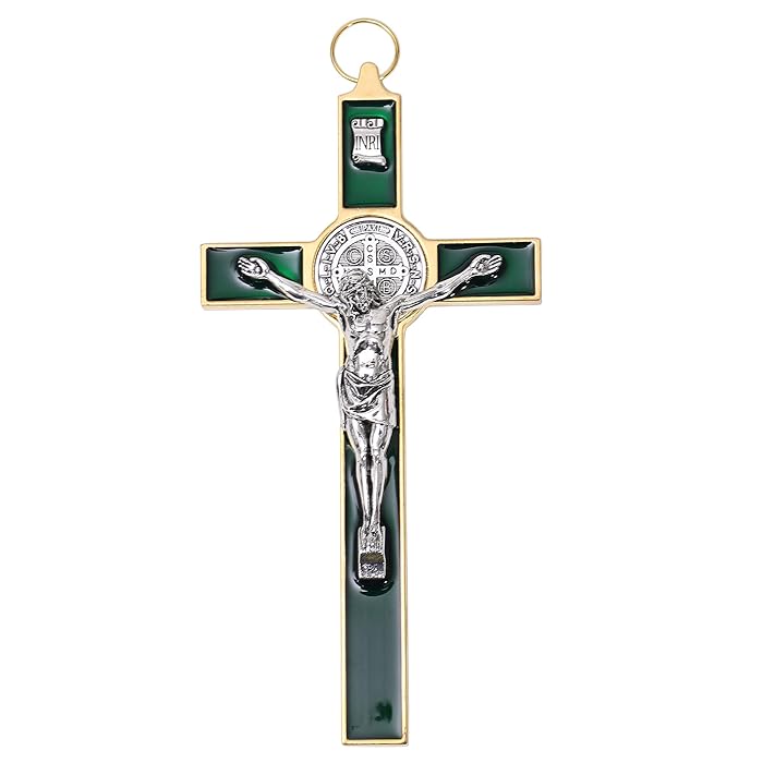 Buy Woodington's, Saint Benedict Benedictine Green Enamel 8 Inch Protection Wall Crucifix Cross