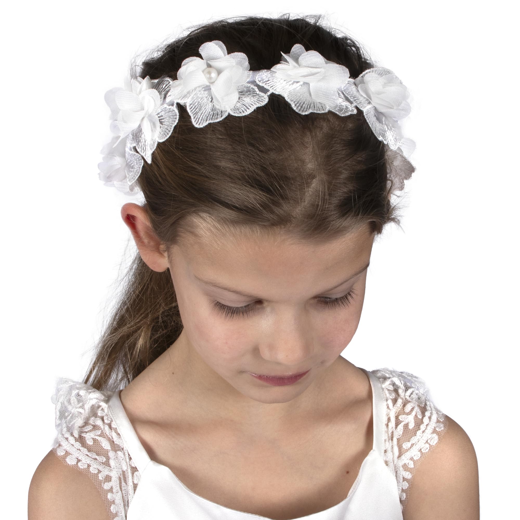Amazon.com : Needzo White Floral First Communion Headband  display picture 1