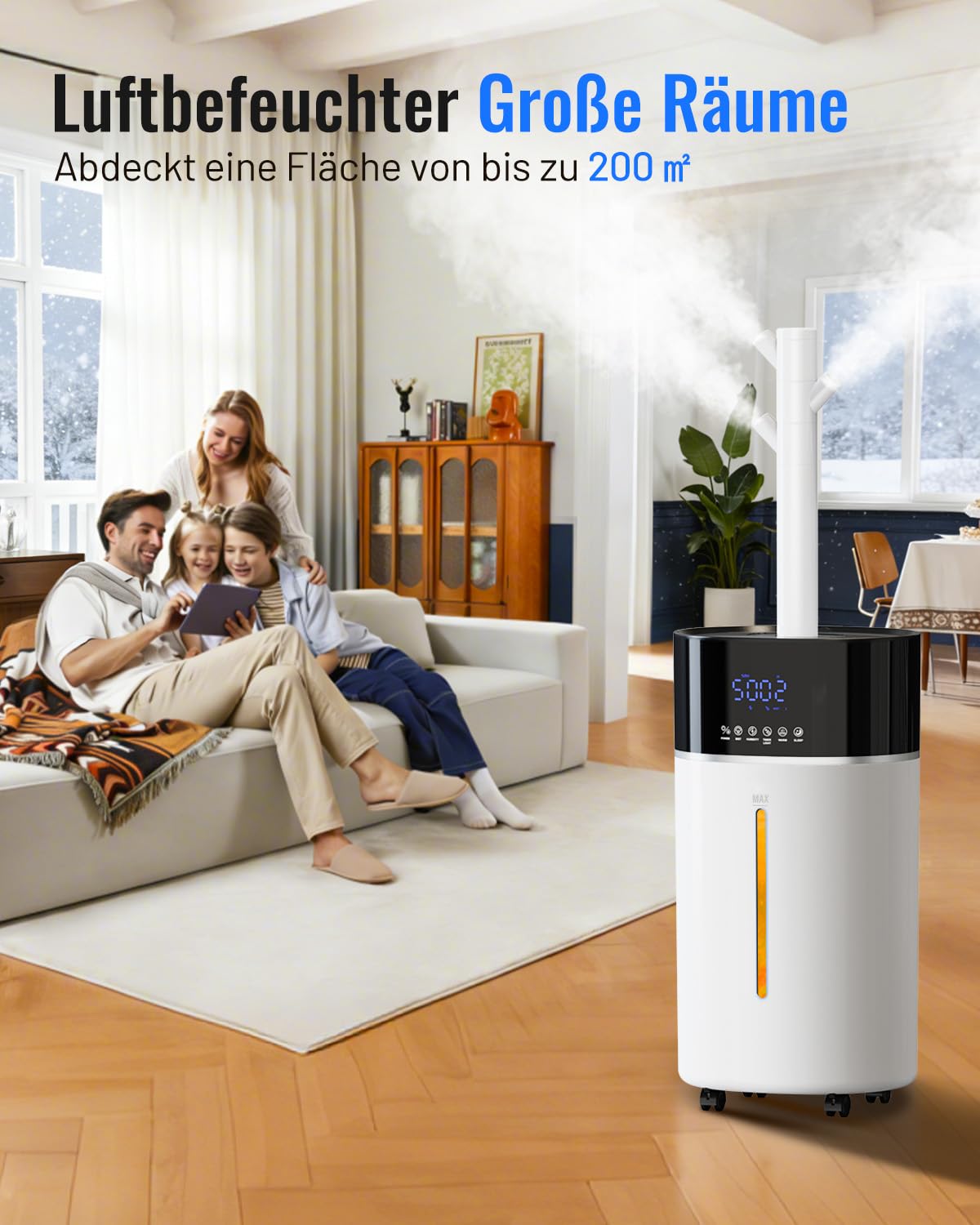 Luftbefeuchter Große Räume 18L, Warme&Kühle Nebel Humidifier bis 200 m² Raumbefeuchter Wohnzimmer, Extended Tube & Doppeldüsen Ultraschall Luftbefeuchter, Schlafzimmer/Büro/Pflanzen/kommerzielle, Weiß