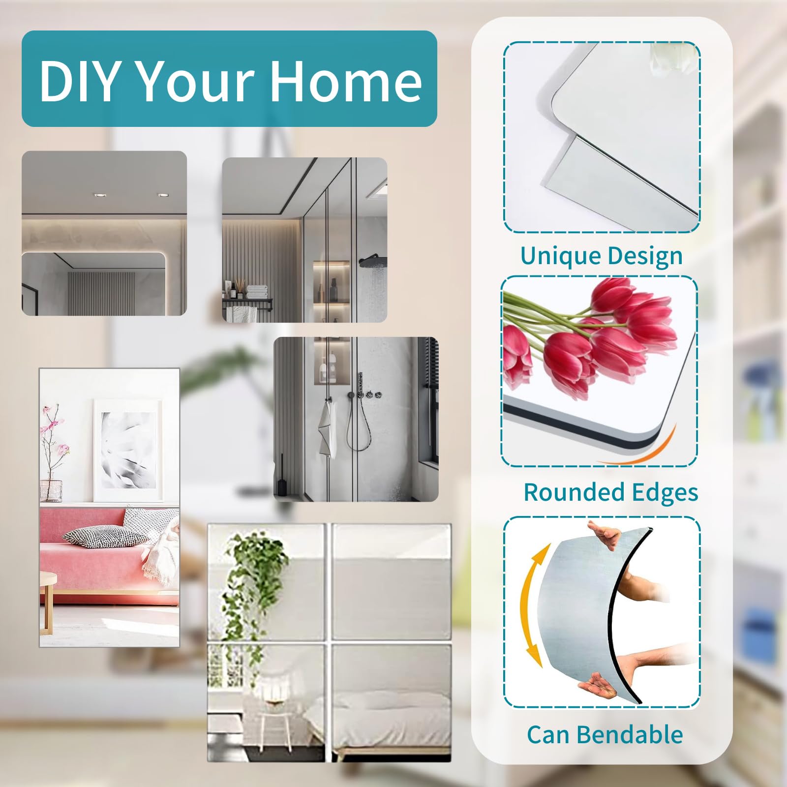 4 Specchi Adesivi Da Parete In Acrilico - Infrangibili E Facili Da Applicare | Per Armadio, Porta, Palestra, Casa - Foto 9