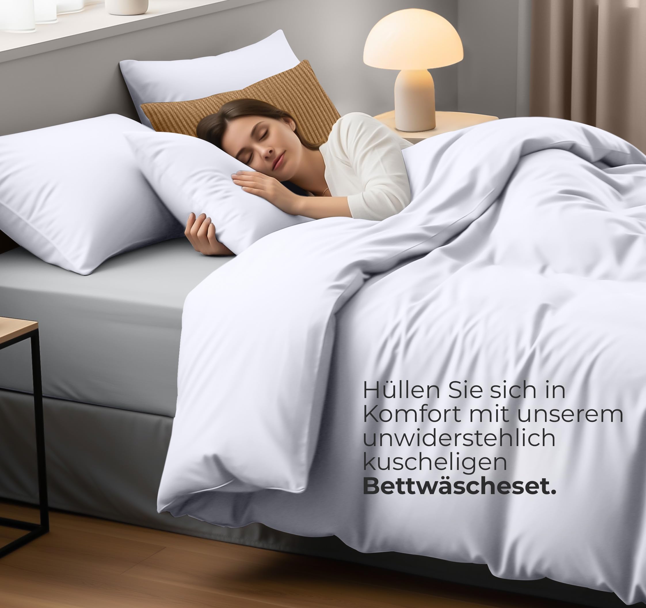 Utopia Bedding Bettwäsche 200x220 cm + 2 Kissenbezüge 80x80 cm, Weiß – Ansicht 3