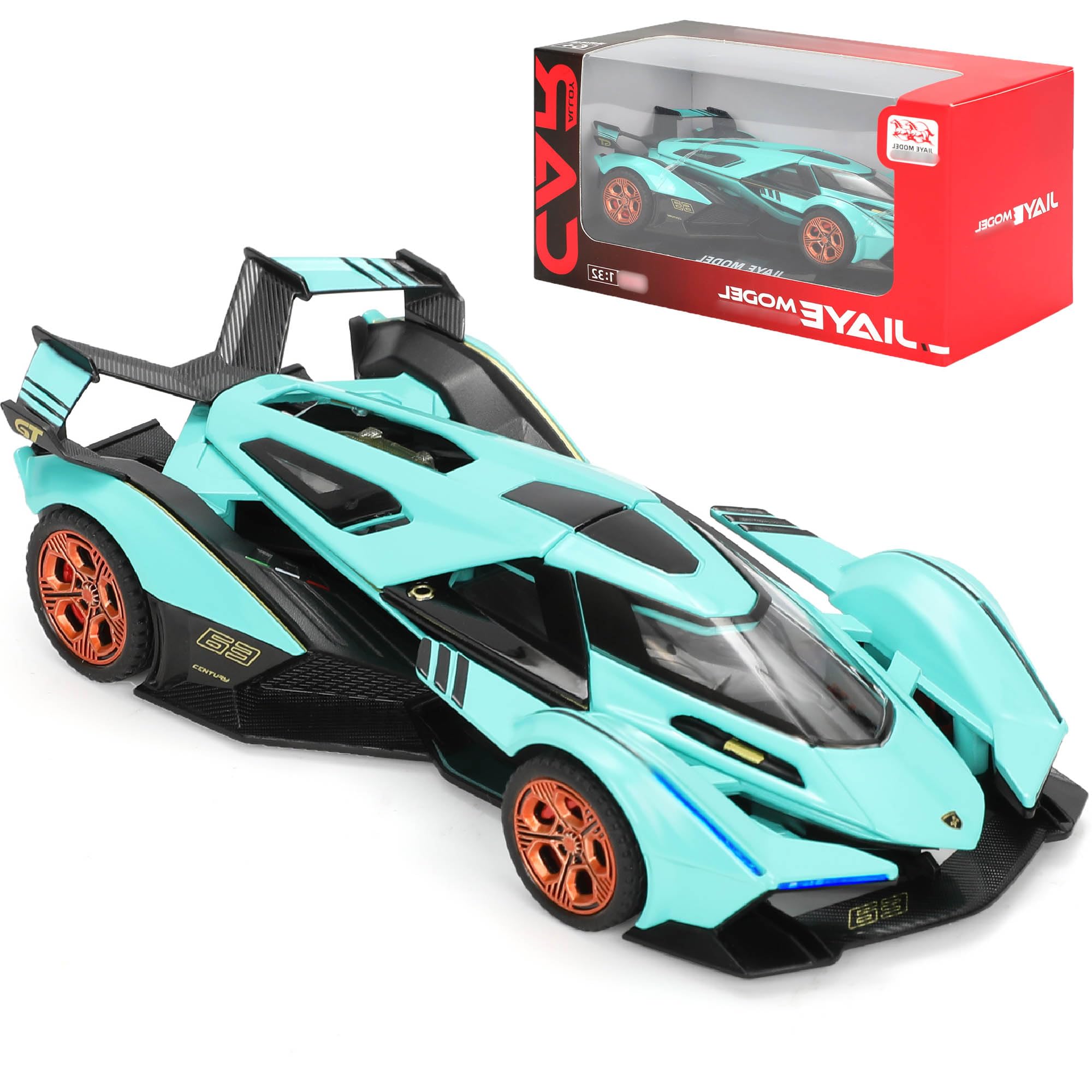 Lambo V12 Diecast Toy Car, 1:32 Scale Pull Back Race Car with Light & Sound for Boys Ages 3-8, Metal Model Car for Kids Toddlers, Gift Toy Cars for Boys Age 4-7, Collectible Supercar - Blue
