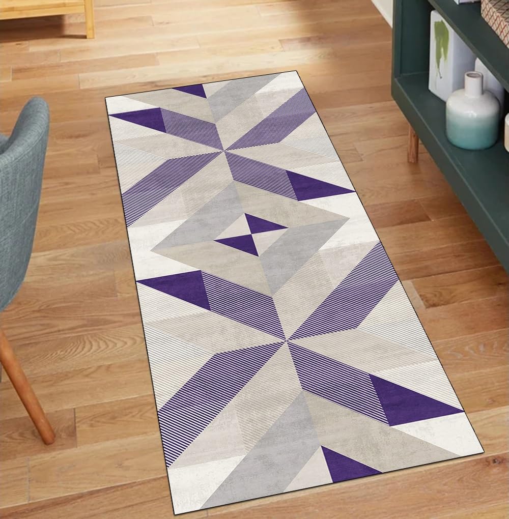 Alfombra para pasillo morada lavable de 60 x 180 cm con base antideslizante
