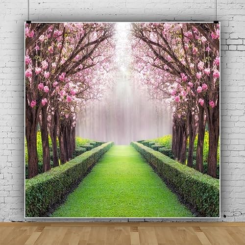 Miniatura 5 de Leowefowa Fondo de vinilo de 10 x 8 pies para primavera, día de San Valentín, flor de cerezo, hierba verde, prado, plantas, condado, naturaleza,