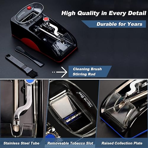 Miniatura 4 de Tiyoha Máquina laminadora de cigarrillos eléctrica portátil, mini máquina automática para hacer rodillos enchufables, rodillo inyector de