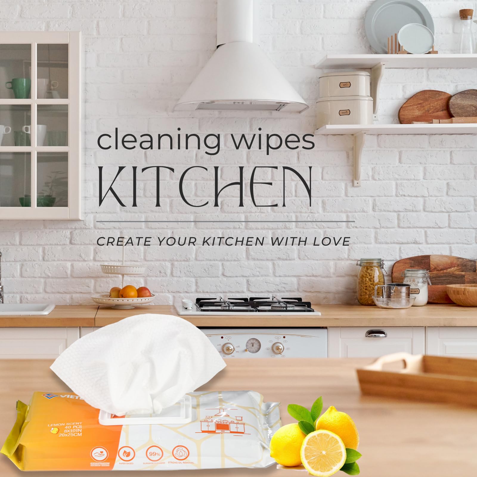 VIETDAI Toallitas Limpieza Cocina, 160 Unidades Toallita Para Placa De InduccióN Grande Y Grueso, Toallitashúmedas Desengrasantes Cocina Aplicable A Limpiar Estufas, Horno, Campana Extractora