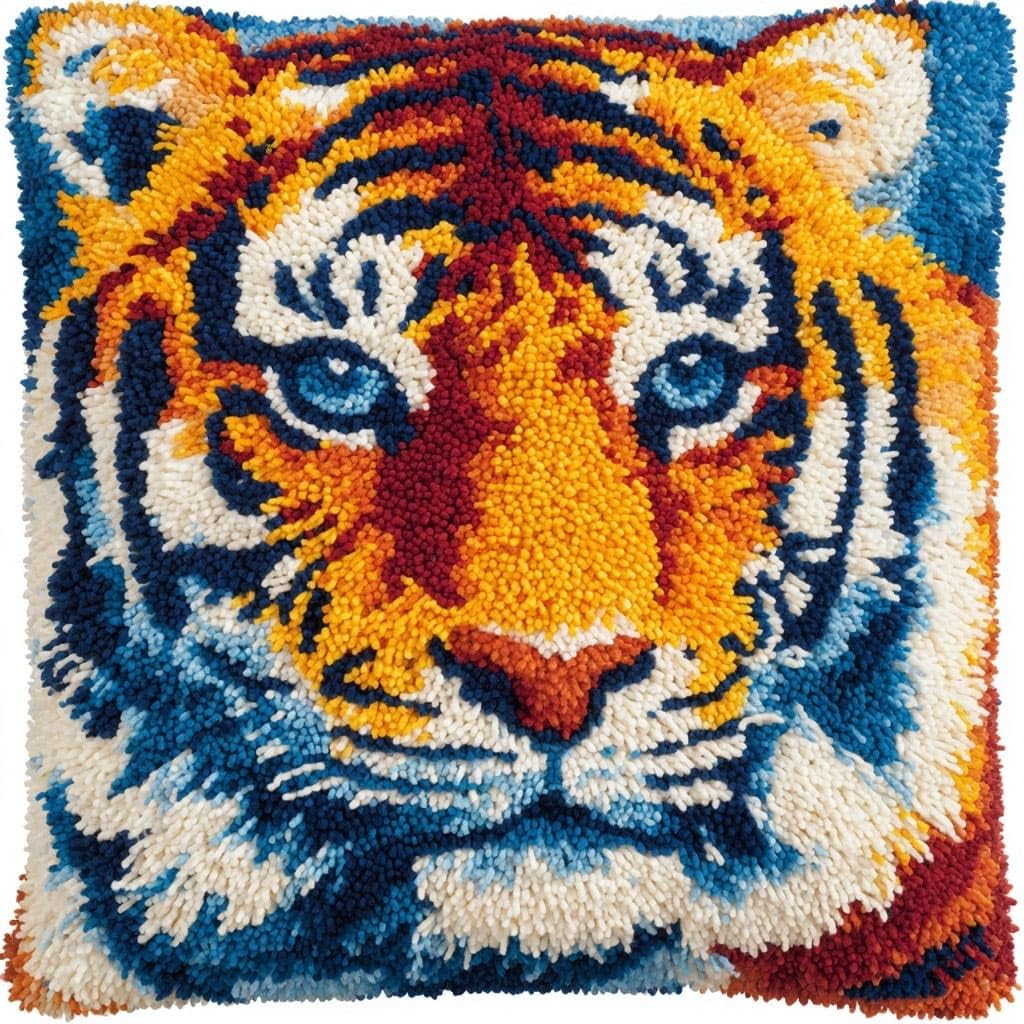 Henypt Latch Hook Cushion Kits Latch Hook Pillow Case Kit, Tiger