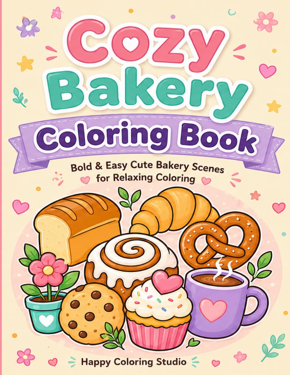 Cozy Bakery Bold & Easy Coloring Book: Cute Cozy Bakery Moments with Bread, Pastries, Picnic Baskets, Shelves and Warm Bakery Life