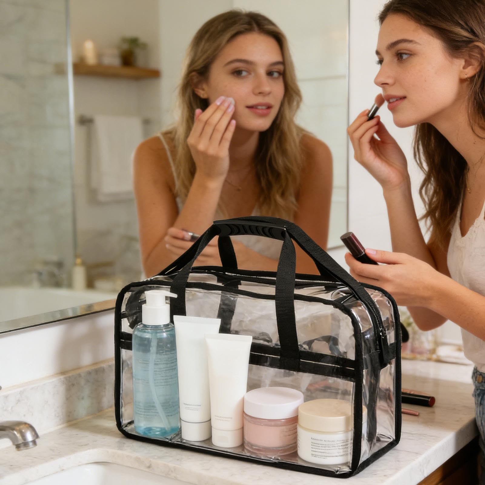 Bolsa de maquillaje grande Bolso Transparente Impermeable con Asa