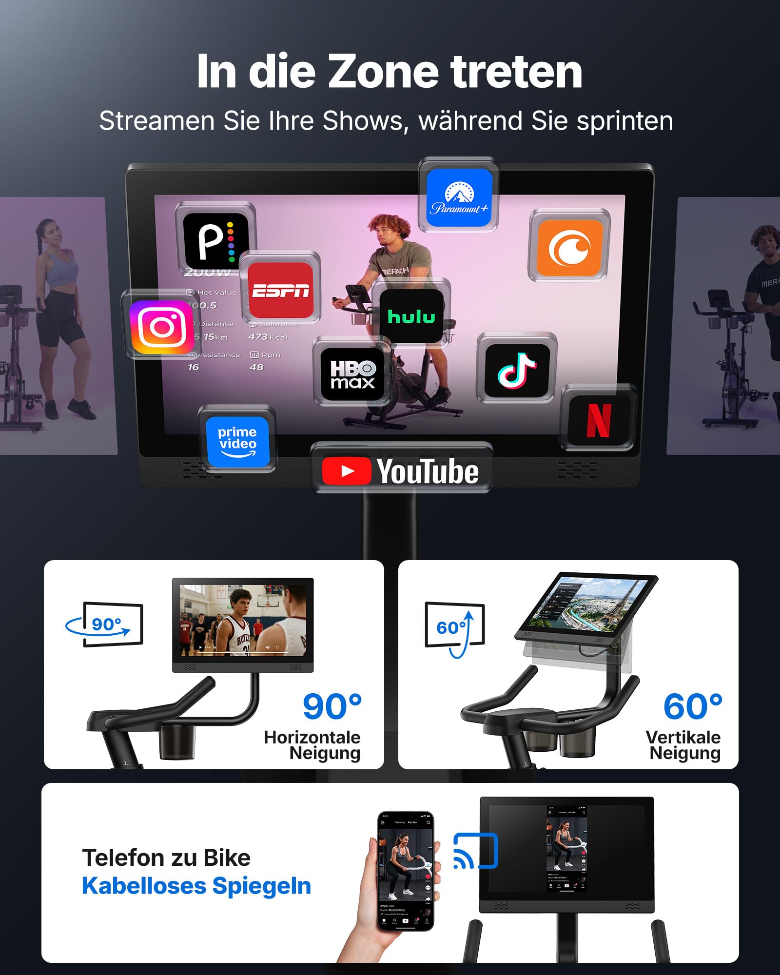 MERACH Heimtrainer Fahrrad mit 15,6" FHD-Bildschirm(180°/90° drehbar), leises Magnetbremssystem Indoor Cycling Bike für Zuhause, App-kompatibel mit Merach App Coaching, Zwift & Kinomap, bis 136KG