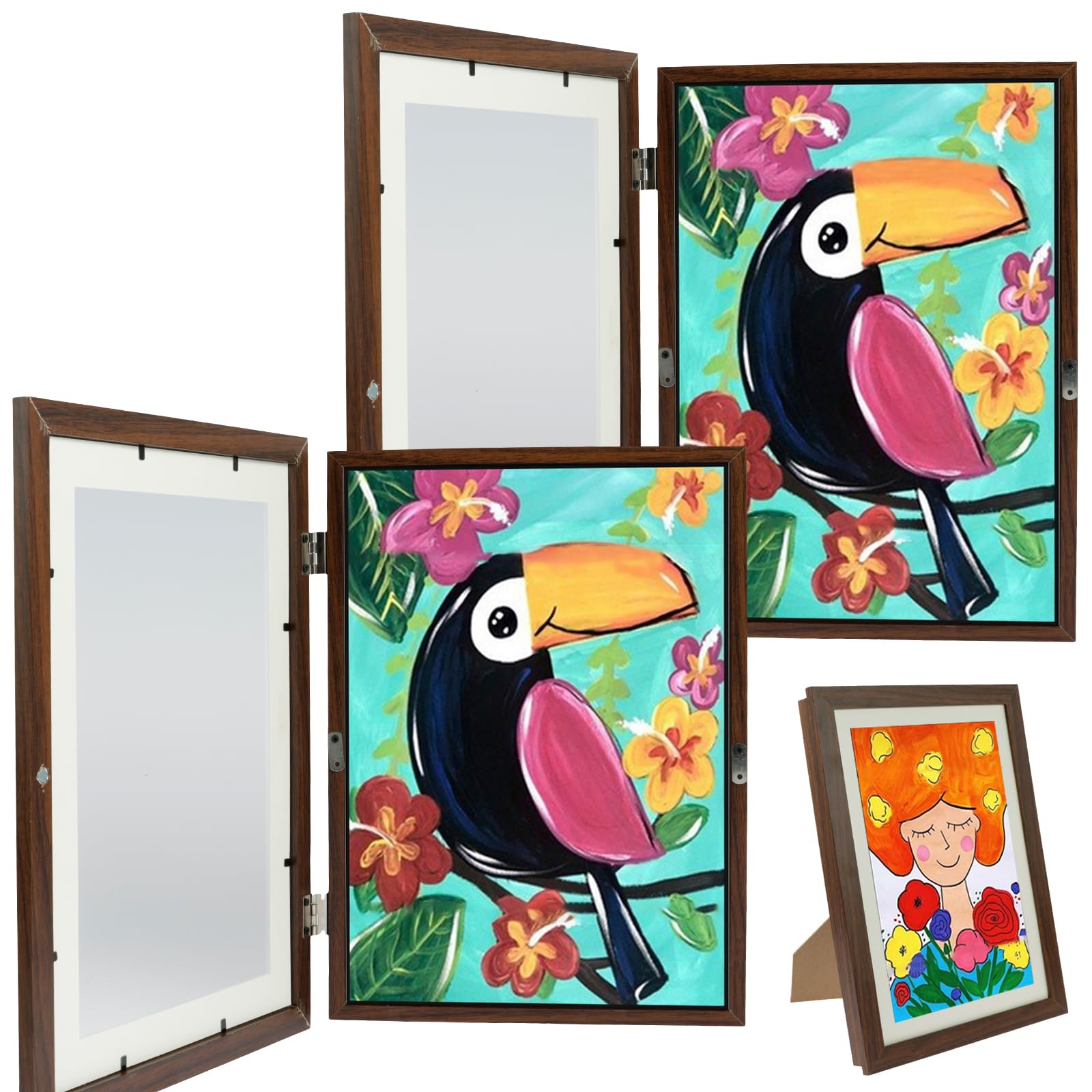 Wifujoy 2 marcos artísticos para niños, apertura frontal, marco de fotos A4, dibujos infantiles, marco artístico para niños con apertura frontal, marco plegable rellenable para guardar dibujos