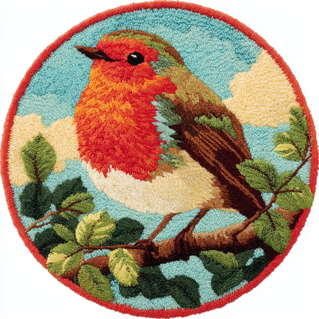 Rqwybcaxn G Diy Latch Hook Ru Kit For Beginners Animal Crochet Starter Kit ‌Cartoon Robin 60X60cm Round Washable Area Ru Bedroom Wall Hangin