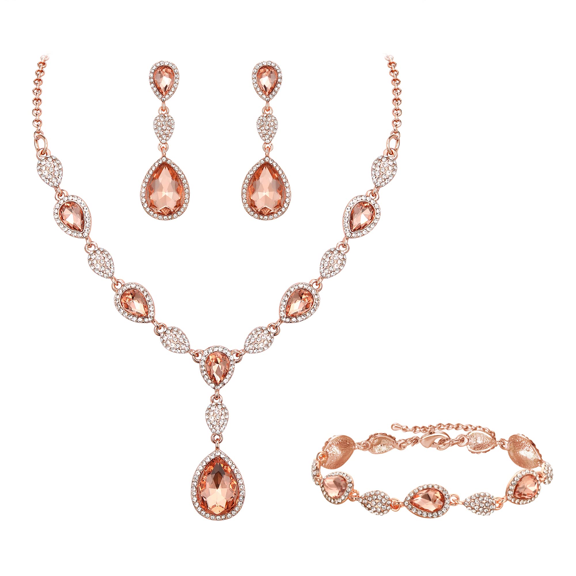 Gemma Diamante Goccia Matrimonio Sposa Costume Dichiarazione Y-Collana Orecchini Pendenti Set Tennis Bracciale per Donne