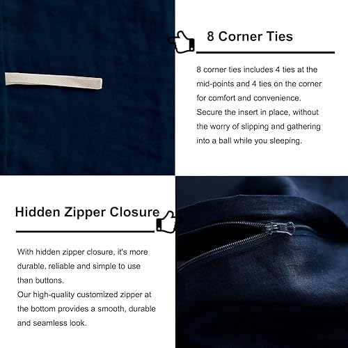 Miniatura 4 de Juego de funda de edredón de lino, 100% lino francés natural, juego de 3 piezas, suave y transpirable para personas que duermen con calor, 1 funda