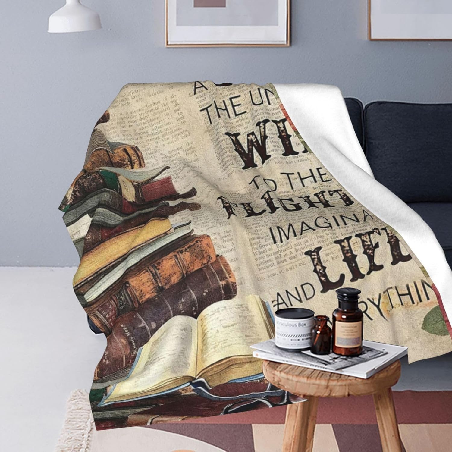 Book Blanket Motivational Book Decor Throw Blanket Gifts for Girls Boys Book Lover Winter Couch Bedding Super Warm Soft Plush Lightweight Fleece Flannel Blanket for Kids Adults Men Women 60"X50"