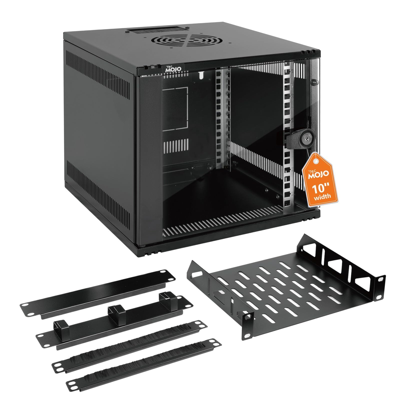 Tecmojo 6U Wall Mount Data Cabinet, 10 Inch 330mm Wide Network Cabinet with Rack Shelf, Brush Panels, Cable Organizer for AV/IT Devices