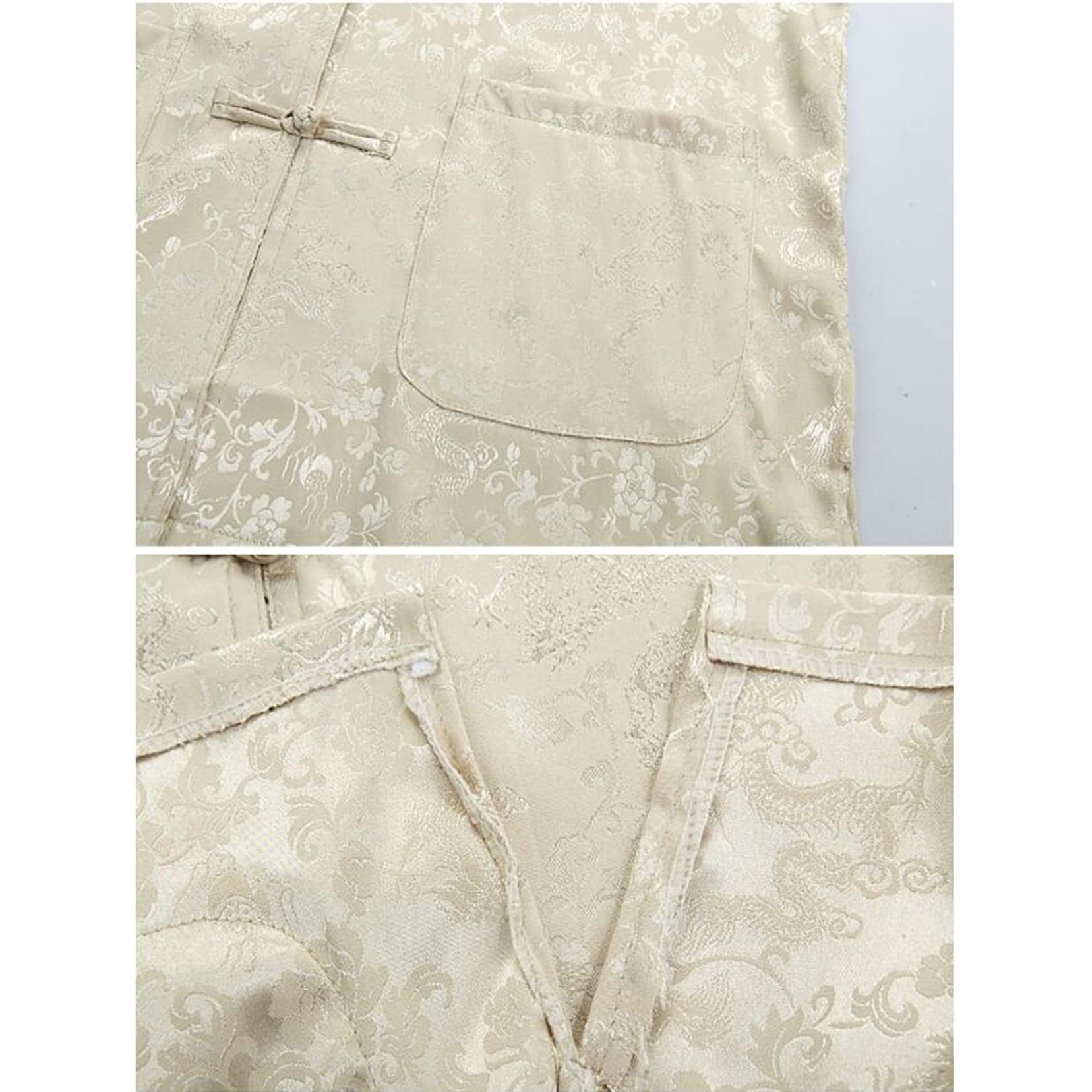Chinesische traditionelle Kurzarm Tai Chi Uniformen Kung Fu Kleidung Herren orientaler Kung fu chinesischer Anzug Beige-L