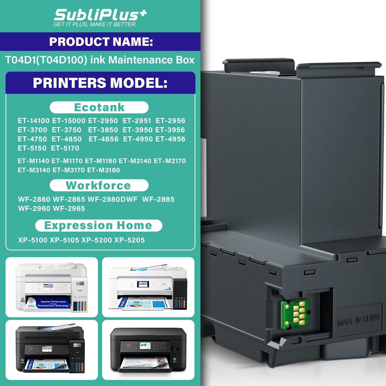 T04D1 Boîte de maintenance d'encre Epson, compatible avec les imprimantes Epson Ecotank ET-15000 ET-3850 ET-4850 WF-2960 XP-5200 ET-4856 ET-3750 XP-5105 XP-5100 WF-2860