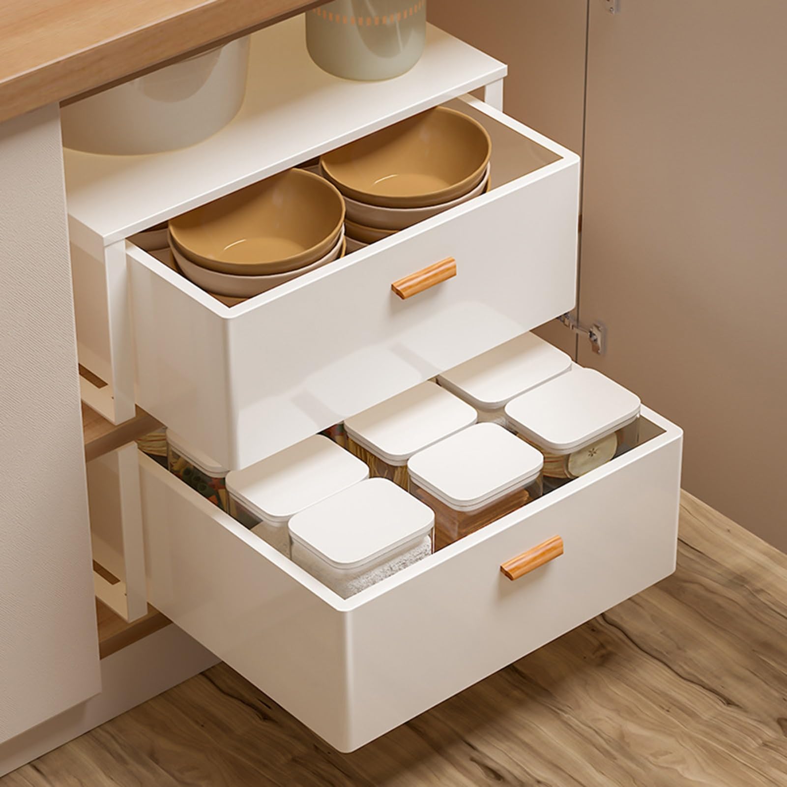 Generisch Schrank Ausziehbarer Korb Slide out Drawer Pull out Cabinet Organizer Kitchen Schrank Ausziehbare Schublade Küche Teleskopschublade Küche Ohne Bohren