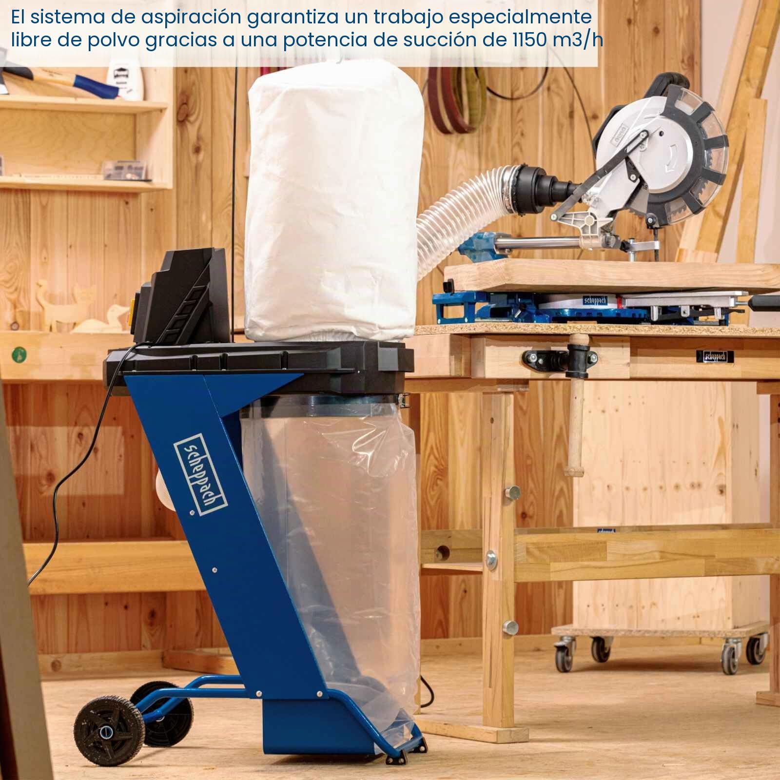 Scheppach DC500 - Sistema de succión con 4 adaptadores (Potencia: 550 W, Bolsa de recuperación de 75 L, colector de succión Ø 100 mm, Flujo de Aire: 1150 m3/h, Longitud de la Manguera: 2000 mm