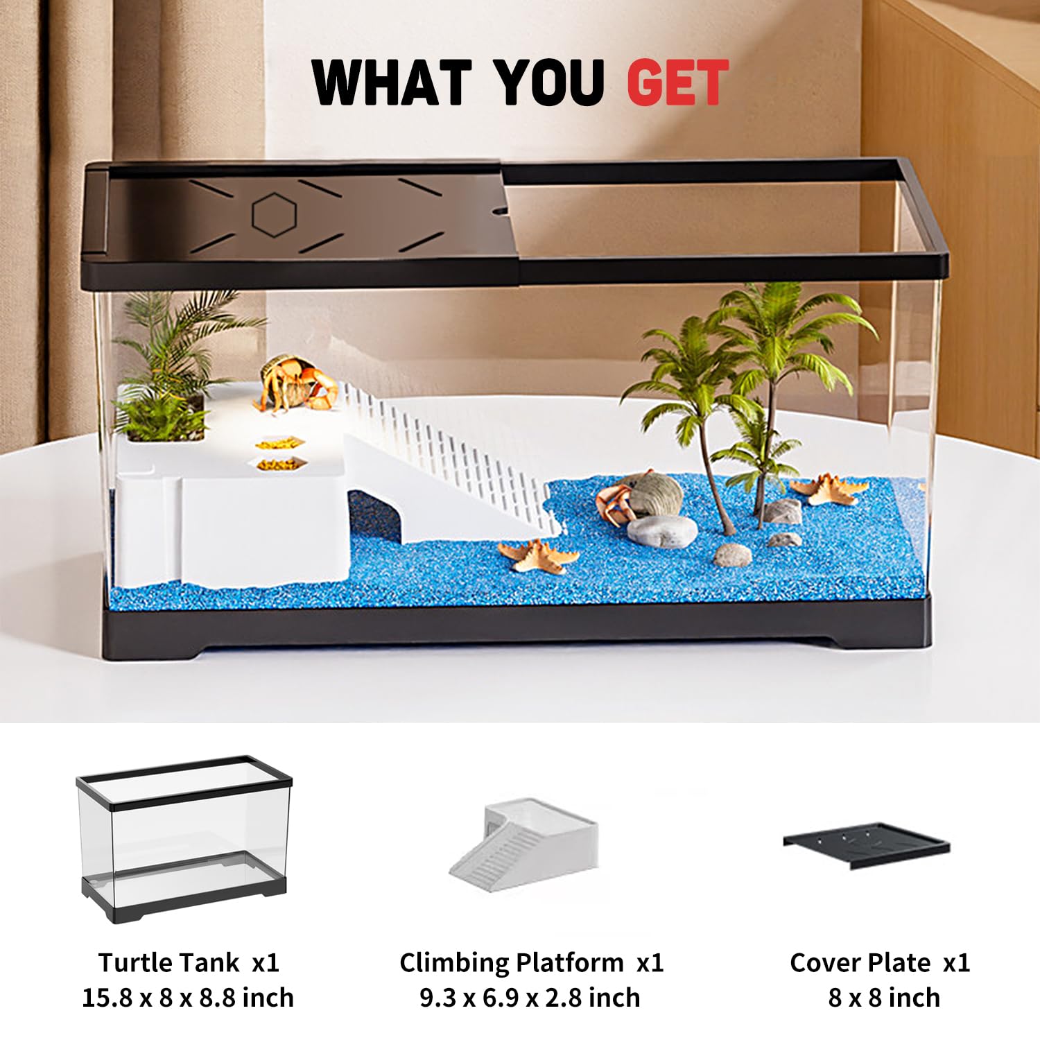 KAKOOTI Acquario per tartarughe con drenaggio sul fondo, 40 x 20 x 22,5 cm, per tartarughe giovani, gamberi di fiume, granchi, anfibi e rettili - 3