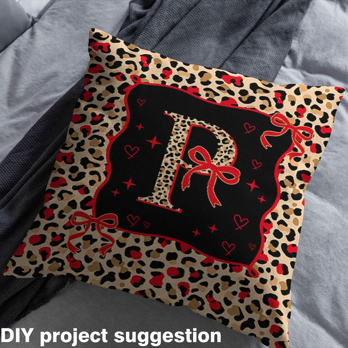 Homemissing Rosso marrone leopardo Tessuto 460x150cm rosso Bowknot Tessuti per cucire artigianato lettera iniziale P morbido flanella arredamento interno per progetti fai da te a casa Cute Girly Bow