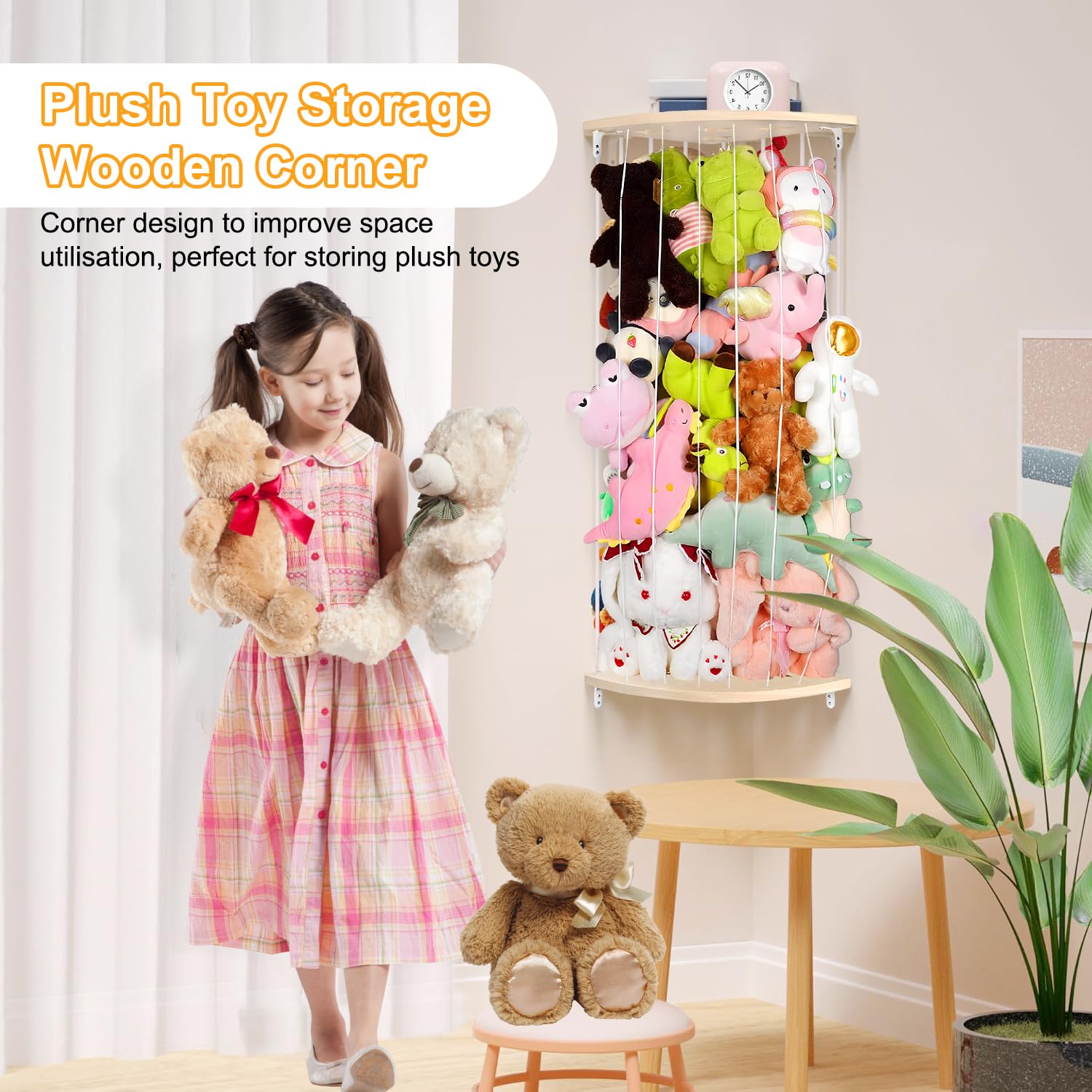 1 Pièce Rangement Peluche en Bois Pentagramme Range Peluche d'angle Suspendu Rangement Jouet pour Ranger les Peluches les Jouets les Poupées Chambre à Coucher Salon Salle de Jeux Gain de Place