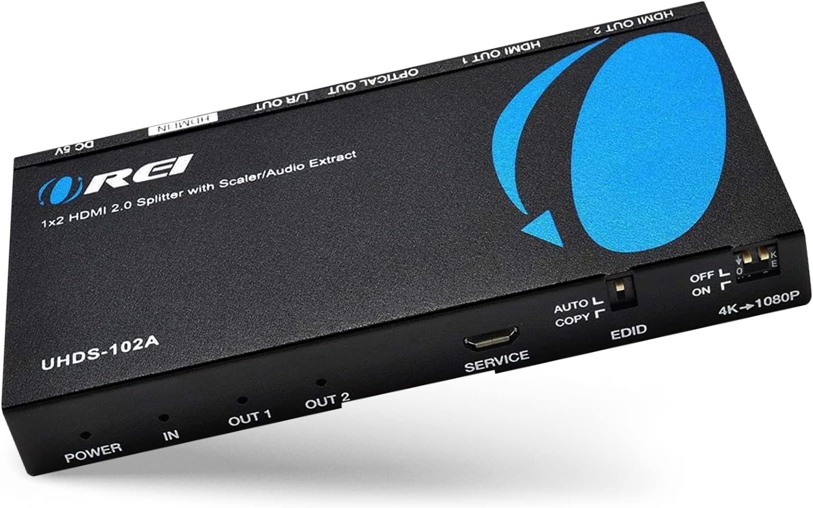 OREI 1x2 2.0 HDMI Splitter with Scaler Audio Extractor 2 Ports with Full Ultra HDCP 2.4K at 60Hz & 3D Supports EDID Control - UHDS-102A