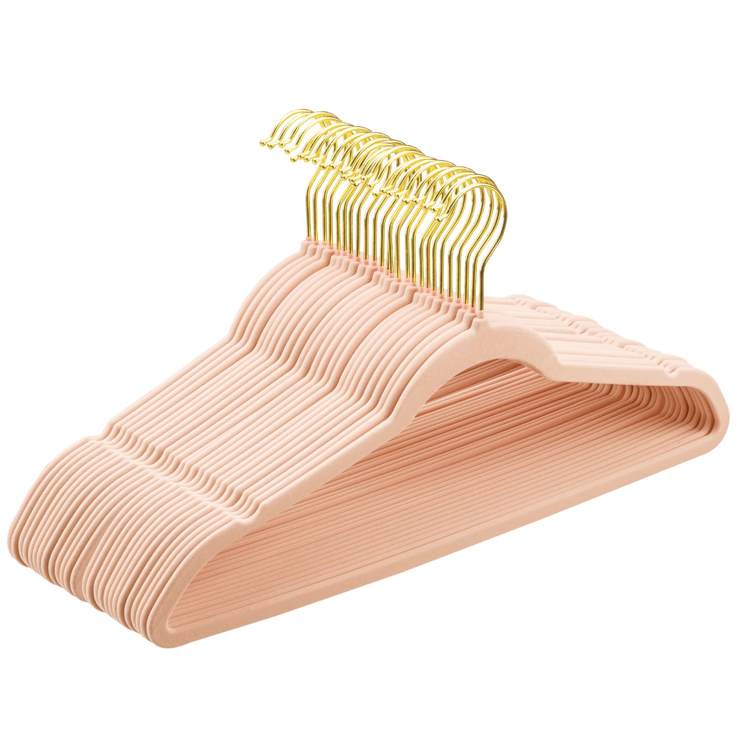 Samt-Kleiderbügel, 30 Stück, mit 360° drehbarem goldfarbenem Haken, rutschfest und platzsparend, 0,5 cm dick, 45 cm lang, für Mantel, Hemd, Kleid, Hosen – Rosa