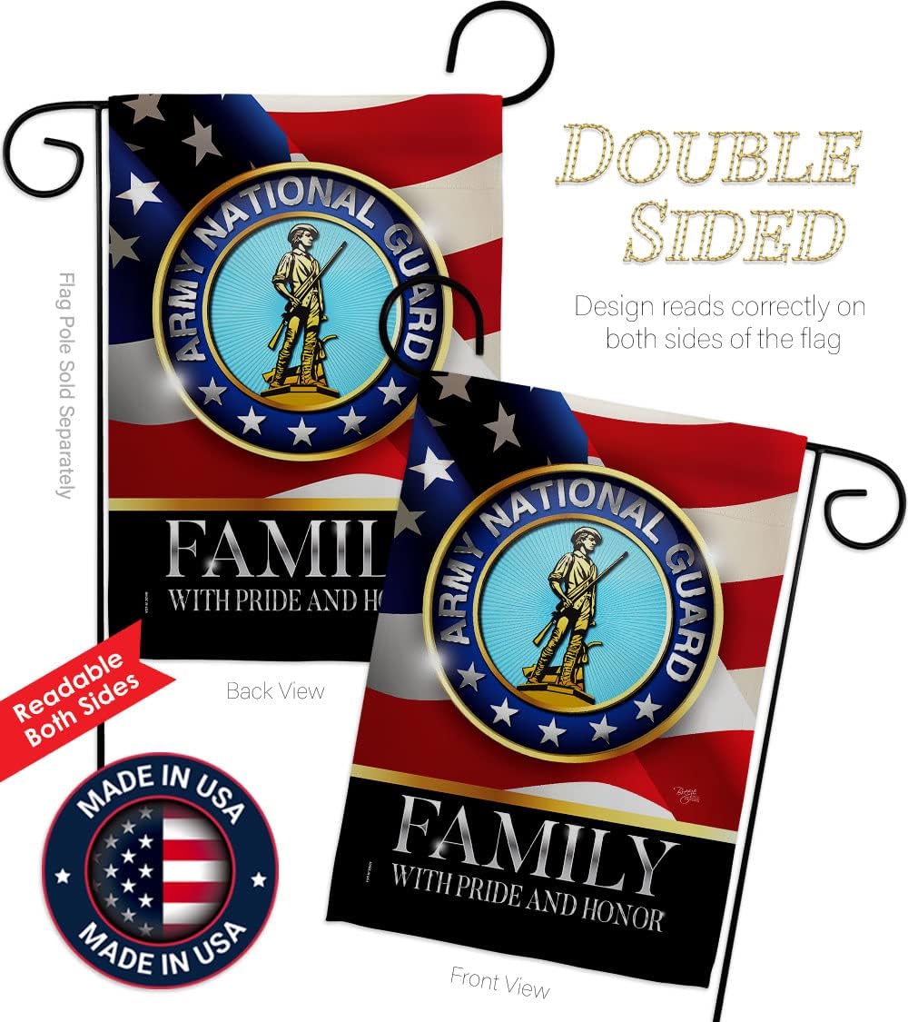 US Army National Guard Family Honor Garden Flag - Set with Stand Armed Forces ANG United State American Military Veteran Retire Official - House Banner Small Yard Gift Double-Sided 13 X 18.5