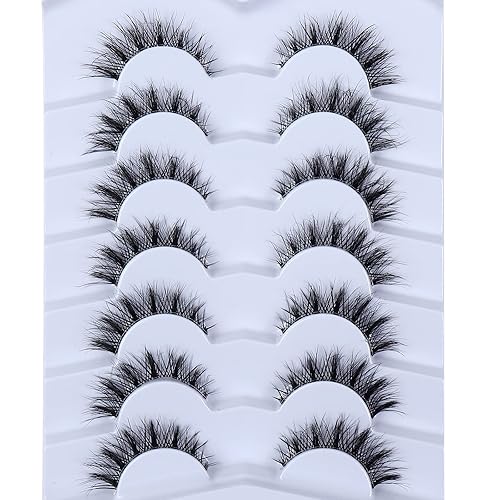Miniatura 3 de Pestañas de ojo de gato, pestañas postizas cortas de aspecto natural con banda transparente, pestañas finas de 0.47 pulgadas (7 pares, negro, CC95)
