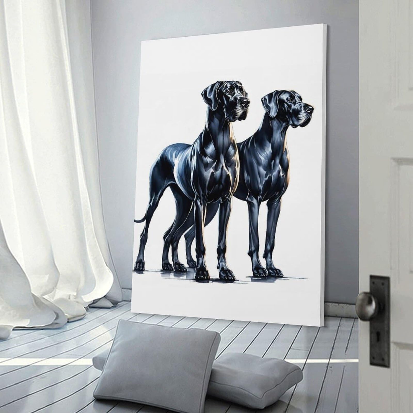 Junmoney Two Great Danes Decorative Canvas Print 20x30inch(50x75cm), for Flats, Guest Rooms Or Compact Rooms, Home Artwork for Modern Interiors